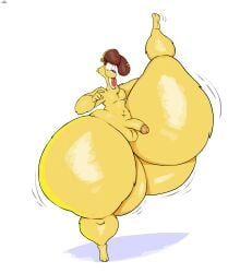 2025 anthro ass balls big_butt black_nose brown_nose canid canine canis chest_tuft digital_drawing_(artwork) digital_media_(artwork) domestic_dog ear_piercing ear_ring garfield_(series) genitals hi_res huge_butt huge_thighs hyper hyper_butt hyper_thighs looking_down male mammal odie penis piercing raised_leg ring_piercing schplingnops simple_background smile solo standing thick_thighs tongue tongue_out tuft white_background