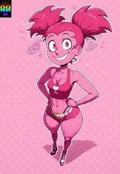 ai_generated big_ass bubble_butt cute cute_face d-art_style jiggle petite pink_eyes pink_hair pink_shorts pink_skin repartz small_breasts spinel_(steven_universe) spines steven_universe thick_thighs