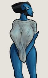 alien armor ben_10 big_breasts blue_body blue_eyes blue_skin breasts cartoon_network chaquetrix clothing female headgear helmet huge_breasts kineceleran md34 nipple_outline solo spikes spikes_(anatomy) translucent translucent_clothing white_eyes wide_hips xlr8