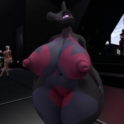 3d big_ass big_breasts breasts bubble_butt cleavage ferialexonar huge_ass huge_breasts nipples non-mammal_breasts pokemon pokemon_(species) salazzle thick_thighs wide_hips