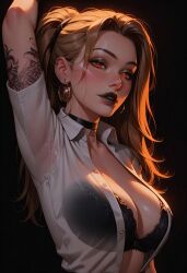 1girls ai_generated big_breasts blonde_hair business_suit business_woman female goth_girl hi_res high_resolution highres seductive skirt stable_diffusion