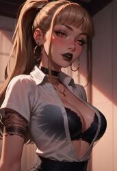 1girls ai_generated big_breasts blonde_hair business_suit business_woman female goth_girl hi_res high_resolution highres seductive skirt stable_diffusion