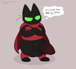 anthro balls big_balls big_penis birdvian cape cartoon_network clothing domestic_cat english_text felid feline felis foreskin frown genitals hi_res huge_cock humanoid hyper hyper_genitalia hyper_penis male male_only mammal mao_mao:_heroes_of_pure_heart penis red_clothing sheriff_mao_mao_mao simple_background solo solo_male standing text thought_bubble vein veiny_penis