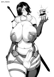 1futa areola areola_slip balls bimbo breasts busty cleavage dickgirl erection futa_only futanari hair_over_one_eye hourglass_figure huge_breasts hyper_breasts intersex monochrome navel nipples penis skyrim solo testicles the_elder_scrolls voluptuous waterproof-pigeon