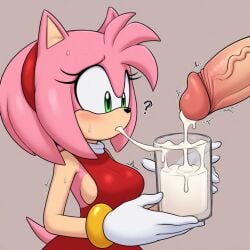 ai_generated amy_rose anonymous_male anthro big_breasts big_penis cum cum_drip cum_in_mouth cum_on_face cumming_in_cup cumshot drinking drinking_cum fully_clothed glass glass_of_cum huge_cock male/female nervous on_model pink_hair reluctant round_breasts sideboob sonic_(series) veins_on_dick veiny_penis worried