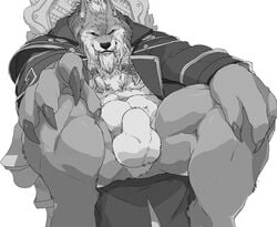 anthro_only canine genn_greymane hair male mammal monochrome no_humans solo video_games warcraft were werewolf worgen