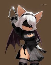 clothed_female crossover_cosplay female female_only rouge_the_bat sonic_(series) soranygy voluptuous yorha_2b_(cosplay)