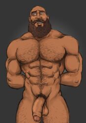 1boy 1male abs bald balls ballsack bara beard beefy big_pecs body_hair brown_eyes brown_pubic_hair chest_hair civilization civilization_vi dark_skin dilf foreskin gilgamesh_(civilization) grey_background hairy hairy_arms hairy_chest hairy_legs hairy_male huge_pecs human human_only intact long_beard looking_down male male_chest male_focus male_nipples male_only masculine mature mature_male muscles muscular muscular_male naked nipples nude nude_male partially_retracted_foreskin pecs pectorals penis pubes pubic_hair restrained scrotum semi-erect simple_background six_pack solo solo_focus solo_male standing tan tan_body tan_skin testicles toned toned_body toned_male uncut