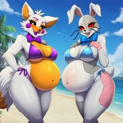 2anthro 2girls 2pregnancy ai_generated anthro anthro_only bikini five_nights_at_freddy's five_nights_at_freddy's:_security_breach five_nights_at_freddy's:_sister_location lazybonesai lolbit_(fnaf) pregnant pregnant_belly pregnant_female rabbit rabbit_girl vanny vanny_(fnaf) vixen