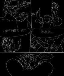 agudner anthro balls beard blush comic dialogue digital_media_(artwork) duo english_text erection facial_hair fish-ears fur horn humanoid_penis male muscular muscular_male nude oral penis sergal simple_background smile text tongue yaoi