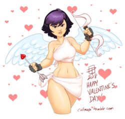 1girls 2018 big_hero_6 callmepo color colored cosplay cupid disney female female_only gogo_tomago marvel purple_hair solo valentine's_day