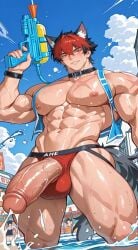 ai_generated animated bara big_penis gay komano_manato male penis solo tagme video water yaoi zenless_zone_zero