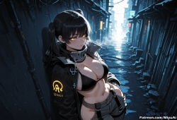 1girl ai_assisted ai_generated bangs bikini black_bikini black_hair blush breasts cleavage closed_mouth cowboy_shot curvaceous curvy curvy_female curvy_figure en'en_no_shouboutai enen_no_shouboutai eyebrows_visible_through_hair female fire_force groin jacket kotatsu large_breasts long_hair long_sleeves looking_at_viewer midriff miyuai navel night open_clothes open_coat pants smile solo standing stomach string_bikini swimsuit tamaki tamaki_kotatsu thick thick_ass thick_butt thick_hips thick_legs thick_thighs twintails voluptuous voluptuous_female wide_hips wide_thighs yellow_eyes
