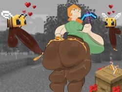 1girls 2boys alex_(minecraft) ass bee bee_(minecraft) bestiality big_ass big_breasts big_penis big_thighs blush breasts cum female gigantic_ass gigantic_breasts gigantic_penis gigantic_thighs greaseyhair honey huge_ass huge_breasts huge_cock huge_thighs hyper hyper_ass hyper_penis hyper_thighs imminent_sex looking_at_penis male minecraft orange_hair penis ponytail precum size_difference small_but_hung smaller_male sweat sweatdrop sweating taller_female thick_thighs thighs zoophilia