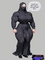 1futa ai_generated big_balls big_breasts big_penis bulge_through_clothing dress flaccid flaccid_penis futanari hijab huge_cock hyper_muscles hyper_penis large_penis muscular muscular_futa penis_bulge