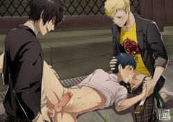 3boys anal atlus background blush color cum fellatio male megami_tensei persona persona_5 ren_amamiya ryuji_sakamoto school shin_megami_tensei smile tagme threesome uniform vhazz yaoi yuuki_mishima