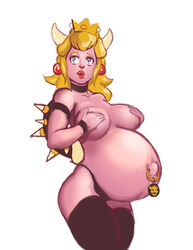 blonde_hair bowser_(cosplay) female mario_(series) navel_piercing nintendo panties pregnant princess_peach ready_to_pop