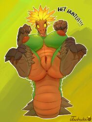 3:4 absurd_res anthro anus areola big_breasts bird_wyvern breasts butt capcom claws feathers female genitals hi_res javshadow maccao monster_hunter nipples nude solo tail thick_thighs vulva