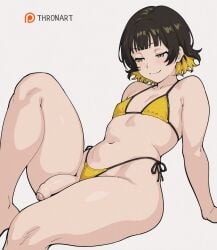 1boy 1femboy :3 ai_generated bachira_meguru bikini_bottom_aside black_hair blonde_hair blue_lock blush collarbone femboy flaccid flaccid_penis foreskin knee_up large_penis light_smile male male_focus multicolored_hair narrow_waist narrowed_eyes navel penis penis_out seductive_smile side-tie_bikini solo solo_femboy solo_focus thick_thighs thronart uncircumcised wide_hips yellow_bikini yellow_eyes