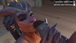 3d alternate_costume animated big_penis blender dragon_symmetra erection fellatio female male no_sound oral overwatch penis raxastake straight symmetra video