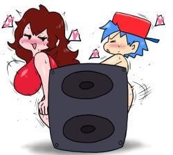 1boy 1girls auburn_hair big_breasts blue_hair blush boyfriend_(friday_night_funkin) bubble_butt canon_couple censored censored_sex closed_eyes clothed_sex convenient_censoring enigi09 friday_night_funkin from_behind from_behind_position girlfriend_(friday_night_funkin) hat_only hide huge_breasts implied_penetration implied_sex jiggling_breasts large_breasts long_hair looking_at_partner looking_back looking_back_at_partner naughty naughty_face sexually_suggestive sfw short_hair speaker wobbling_breasts