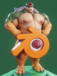 1boy 2025 2_horns 3_toes 3d_(artwork) abs accessory anthro barazoku biceps blender_(artwork) blender_logo bowser claws cock_ring deltoids digital_media_(artwork) dukesmith3d erection fangs feet furry furry_male furry_only genitals green_body green_scales hair hands_on_hips hi_res horns jewelry koopa logo male male_nipples male_only mario_(series) multicolored_body multicolored_scales musclegut muscular muscular_anthro muscular_male nintendo nipples nude nude_male orange_eyes penis penis_accessory penis_jewelry red_hair reptile scales scalie shell solo solo_male spiked_shell spikes spikes_(anatomy) standing tan_body tan_scales teeth toe_claws toes yellow_body yellow_scales