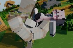1boy 1girls 3d animated clothed clothed_female female horns iron_golem_(minecraft) male male/female mine-imator minecraft no_panties outdoors outside pink_(xian_yuuwu) pink_eyes pink_hair pov public public_sex size_difference spread_legs stand_and_carry_position stomach_bulge suspended suspended_congress tagme upright_straddle vaginal_penetration video xian_yuuwu