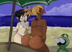 beach dark-skinned_female huge_ass lalafell olerito shortstack sweat