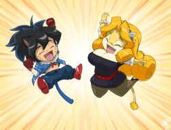 age_difference anthro big_breasts blonde_hair bovid bovine chibi chibi_style dress happy horns jumping mature_female mrs_bull shonuff shonuff44 smile student tail teacher teacher_and_student tight_dress