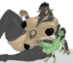 balls black_hair black_nails breasts choker crotch_plate dark-skinned_female dark_skin detached_sleeves dreadlocks duo elf female green_skin hair_over_one_eye huge_balls huge_breasts huge_cock humanoid hyper hyper_penis larger_female long_ears male necklace nipple_covers nude orc orc_male original original_character orok penis pointy_ears potionaholic pubic_tattoo queen_nelothel sitting size_difference skimpy small_but_hung smaller_male smile straight surprised tattoo thighhighs tiara tusks veiny_penis venus_symbol wristband yellow_sclera