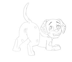 anus ass_up black_and_white canine cub dalmatian female feral looking_back mammal marshall_(paw_patrol) monochrome paw_patrol pussy raised_tail rear_view rule_63 smile spots unknown_(disambiguation)