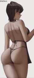 1girls apron ass ass_cleavage back_view backless_outfit backless_panties black_hair breasts butt_crack fat_ass female huge_ass huge_breasts komi-san_wa_komyushou_desu komi_shuuko light-skinned_female light_skin mature_female milf mother naked_apron oroborusart savagexthicc seductive seductive_smile short_hair simple_background smile thick_thighs thong