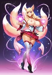 ahri ai_generated areolae artifactglitch big_breasts blonde_hair breasts_out camel_toe cameltoe chocker fox_ears fox_girl fox_tail hair_ornament heart high_heels league_of_legends legs_crossed lipstick makeup miniskirt nipples outfit panties pink_eyes pose riot_games sexy_pose short_skirt shoulders skirt_up sleeves standing star_guardian_ahri star_guardian_series stars tagme thick_ass thick_thighs thighhighs vastaya watermark whisker_markings
