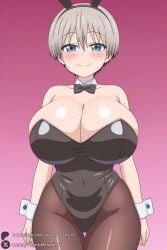 1female 1girls 2026 ai_generated animal_ears artist_name bangs bare_shoulders big_ass big_breasts black_leotard blue_eyes blush bow bowtie breasts cleavage closed_mouth collarbone covered_navel curvy detached_collar fake_animal_ears female female_only gradient gradient_background grey_hair hair_between_eyes hi_res high_quality high_resolution highres huge_ass huge_breasts leotard looking_at_viewer pantyhose patreon patreon_username pink_background rabbit_ears shiny shiny_skin short_hair smile solo strapless strapless_leotard sweat thigh_gap unjobdespiert uzaki-chan_wa_asobitai! uzaki_hana watermark wrist_cuffs