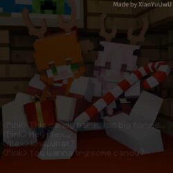 2girls 3d alex_(minecraft) animated bisexual_female candy_cane candy_cane_in_pussy christmas christmas_outfit cum_in_pussy female/female female_orgasm horny_female lesbian_sex long_hair mine-imator minecraft on_bed pink_(xian_yuuwu) santa_costume sex_toy stomach_bulge tagme text vaginal_insertion video xian_yuuwu yuri