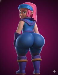 1girls 3d ai_generated ass ass_focus big_ass blue_clothing clash_(series) clash_royale evolution_firecracker_(clash_royale) fat_ass huge_ass pale_skin pink_hair round_ass supercell