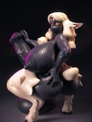 3d_(artwork) anthro areola ass big_areola big_butt big_nipples big_penis black_background black_body blender_(artwork) bovid breasts caprine crouching curvy_figure digital_media_(artwork) female fur genitals gynomorph hand_on_butt hand_on_penis hi_res hooves horizontal_pupils huge_cock hyper hyper_genitalia hyper_penis intersex looking_at_viewer mammal nanokindred nipples orange_eyes penis pupils realdtsm reinette sheep sheep_ears simple_background solo thick_thighs vein veiny_penis voluptuous voluptuous_gynomorph wet wet_body white_body white_fur wool_(fur) yellow_eyes