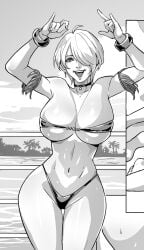 1girls angel_(kof) armwear bbw beach big_breasts bikini bikini_bottom bikini_top bimbo black_and_white bracelets busty choker cirenk cleavage collar eyelashes female female_focus female_only hair_over_one_eye hi_res high_resolution highres hips hourglass_figure jewelry king_of_fighters kof large_breasts lipstick makeup messy_hair micro_bikini monochrome ocean open_mouth outdoors outside panties pose posing short_hair skimpy skimpy_bikini skimpy_clothes sling_bikini sling_swimsuit slingshot_bikini slingshot_swimsuit smile smiling smiling_at_viewer snk solo solo_female solo_focus string_bikini swimsuit the_king_of_fighters thick_thighs thighs thong thunder_thighs tomboy very_high_resolution voluptuous voluptuous_female wide_hips