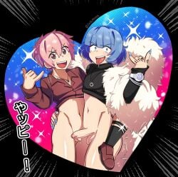 2boys blue_hair ebuhosu everyday_host gay happy male male_only necklace painted_nails penis_size_difference pink_hair sign_of_the_horns tagme theblmaster yaoi