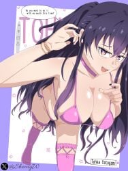 big_breasts big_breasts breasts breasts clavicle date_a_live lenceria lingerie lingerie_only long_hair nails nails_painted perspective purple_eyes purple_hair sexy sheong_wong snile text_bubble tohka yatogami_tohka