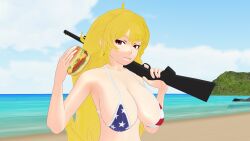 4th_of_july american_flag_bikini gun large_breasts rwby tagme theblackbirdcalls weapon yang_xiao_long