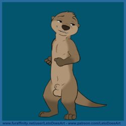 5_fingers air_humping animal_genitalia animated arin_(letodoesart) balls biting_lip brown_fur fur letodoesart male male_only mammal mustelid navel otter sheath solo