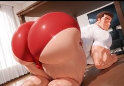 ai_generated bara bara_ass bara_tiddies bara_tits big_ass big_breasts big_but daddy dilf dumptruck_ass dumptruck_butt enormous_ass enormous_butt gay gigantic_ass gigantic_butt huge_ass huge_butt large_ass large_butt male_boobs male_breasts male_only male_tits man_boobs man_tits manboobs massive_ass massive_butt moobs muscular muscular_arms muscular_ass muscular_back muscular_legs muscular_male muscular_thighs onlyfans onlyfans_model red_panties red_underwear rokuworshiper round_ass round_butt skimpy_clothes thick_ass thick_butt tight_clothing voluptuous voluptuous_body voluptuous_male white_shirt