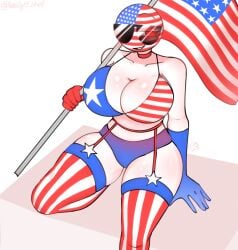 1girls american_flag american_flag_bikini amogus among_us_reference big_ass big_breasts bikini countryhumans countryhumans_girl female female_only glasses kak0yt0_chel looking_at_viewer make_america_great_again red_eyes sitting smile solo sunglasses united_states_of_america_(countryhumans)