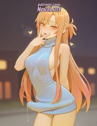 1futa 2025 ai_generated artist_name average_breasts bare_shoulders blurry blurry_background blush braid breasts breasts breasts bust chest covered_nipples cowboy_shot depth_of_field futanari heart hi_res high_quality high_resolution highres long_hair medium_breasts meme_attire naked_sweater normal_breasts novalust open_mouth patreon patreon_username ribbed_sweater sideboob smile solo stable_diffusion sweater sword_art_online turtleneck virgin_killer_sweater watermark yuuki_asuna