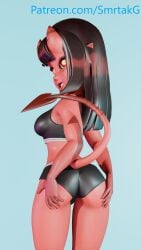 4k 4k_resolution 4k_uhd black_hair blender blender3d blender_(software) blender_eevee breasts brown_nails demon female high_quality high_resolution highres holding_ass lifting_ass medium_breasts medium_hair meru_(merunyaa) meruccubus_(merunyaa) natural_breasts patreon patreon_link patreon_url patreon_username pov pov_eye_contact pov_taker red_body red_skin shorts showing_ass simple_background smiling smrtakg sports_bra sports_shorts sportswear succubus succubus_tail