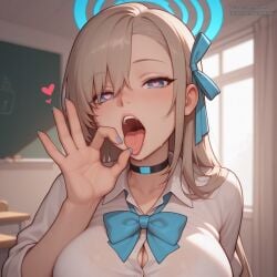 1girls ai_generated asuna_(blue_archive) asuna_(school_uniform)_(blue_archive) blue_archive fellatio female_focus heart-shaped_pupils looking_at_viewer pasart school_uniform solo