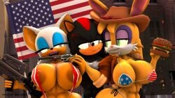 3d 3d_(artwork) 4th_of_july anthro areola bat bunnie_rabbot erect_nipples female grey-yordle hedgehog huge_breasts male nipple_bulge nipples rabbit rouge_the_bat shadow_the_hedgehog sonic_(series) trio