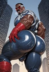 ai ai_generated balls_bulge bara bara_tiddies bara_tits big_ass big_ass_(male) big_breasts big_breasts big_butt big_chest black_hair busty captain_america captain_america_(series) civitai dark-skinned_male gayafgramsci huge_ass huge_breasts huge_butt huge_chest male marvel marvel_comics precum precum_through_clothing sam_wilson sunglasses sweaty sweaty_ass sweaty_butt