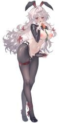 animal_ears ankle_ribbon belt belt_buckle black_shoes black_shrug bow braid breasts buckle carrot censored commentary_request covered_testicles eating erection fake_animal_ears fake_tail female fingernails footwear_bow frontless_outfit full_body futanari futanari_masturbation grey_hair hair_between_eyes hair_ribbon high_heels highres hiphighs holding holding_carrot large_breasts leg_ribbon long_hair long_sleeves masturbation micro_panties mosaic_censoring multicolored_hair nail_polish navel nipples open_mouth original panties penis penis_sheath precum precum_through_clothes rabbit_ears rabbit_tail raised_eyebrows red_belt red_bow red_eyes red_hair red_nails red_ribbon reverse_bunnysuit reverse_outfit ribbon shep_(user_uzrg8474) shoes shrug_(clothing) side-tie_panties simple_background solo stomach streaked_hair string_panties symbol-shaped_pupils tail tail_bow tail_ornament teeth thigh_belt thigh_strap twin_braids two-tone_hair underwear upper_teeth_only very_long_hair wavy_hair white_background